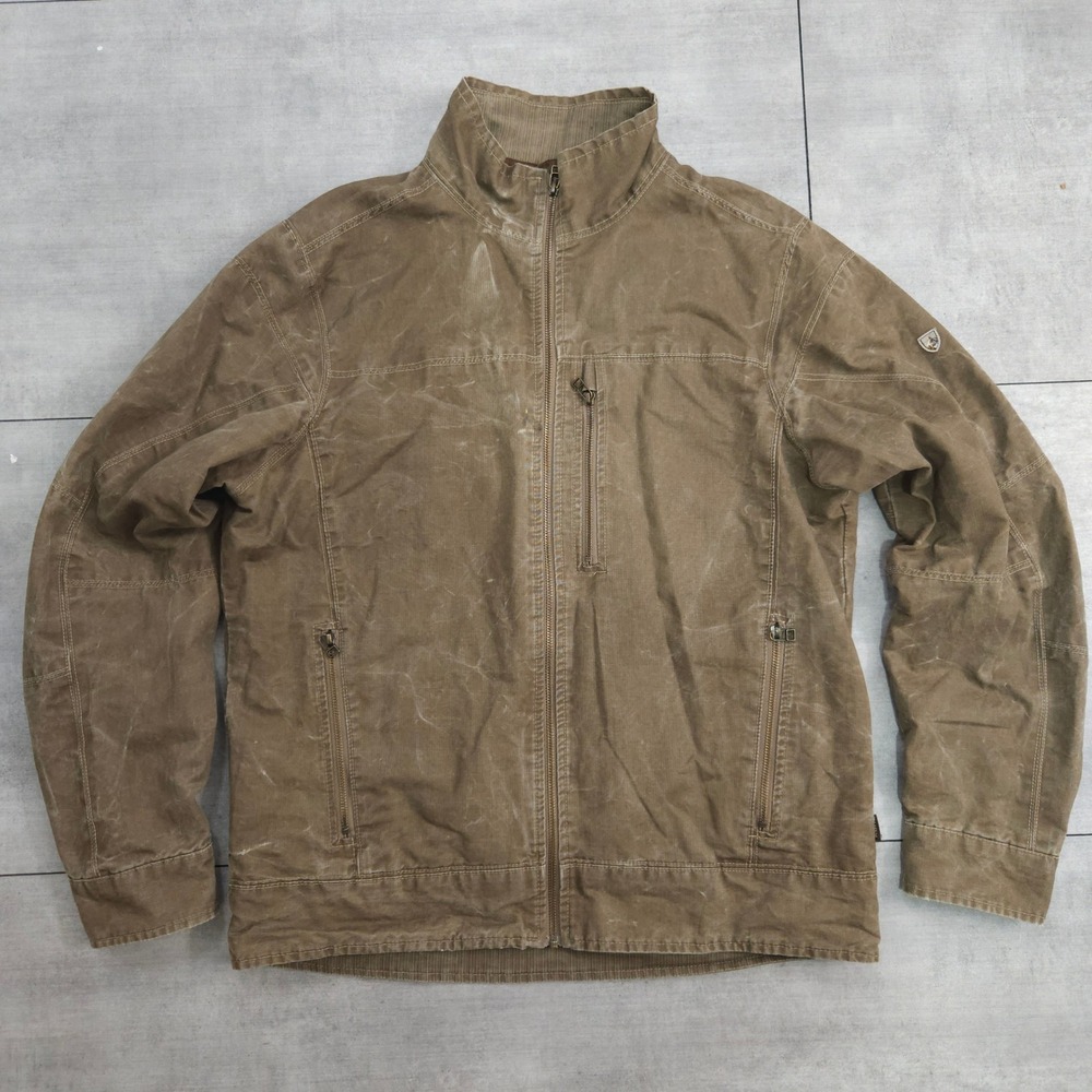 Kuhl Burr Jacket Mens Large Brown Canvas Vintage Patina Dye Full Zip Work Coat
